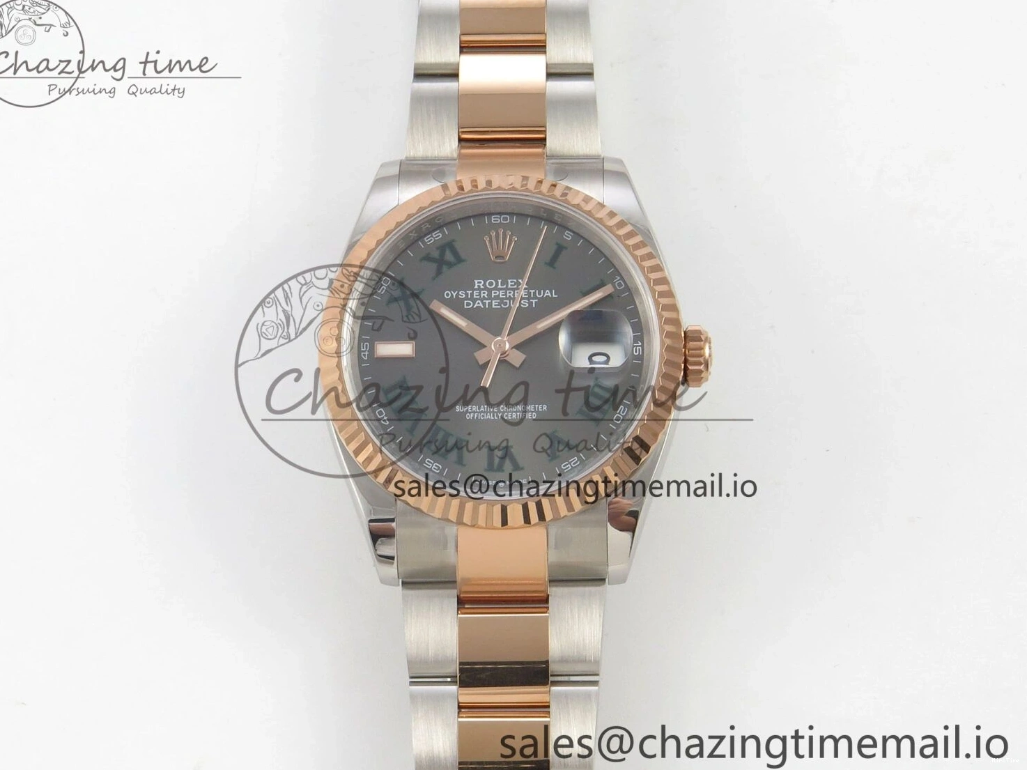 MiroTime 0407 DateJust 36 SS RG ARF 1:1 Best Edition 904L Steel Gray Dial Green Roman on Oyster Bracelet SH Affordable 73